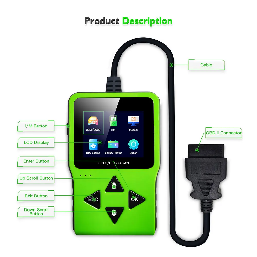 

JD317 2.4 Inches Car OBD OBDII OBD2 Scanner Automotive Diagnostic Tool Code Reader PK CR3001 AD310 ELM327