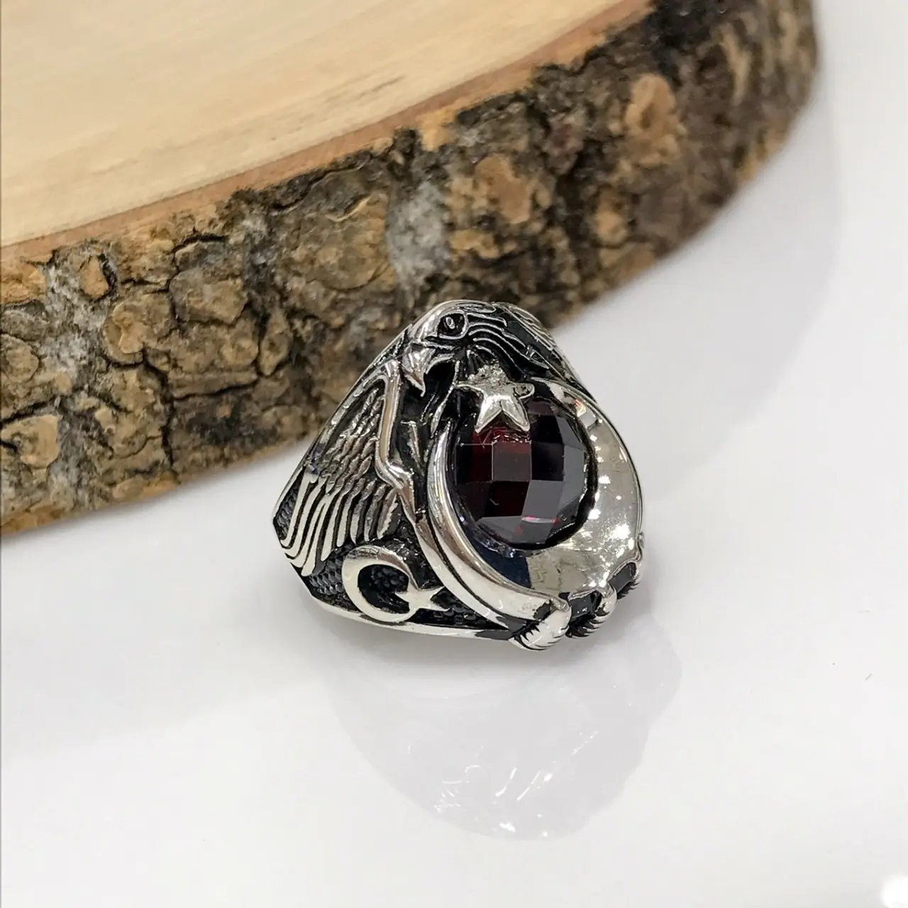 

NCO Eagle the Moon the stars Silver Men 'S Ring