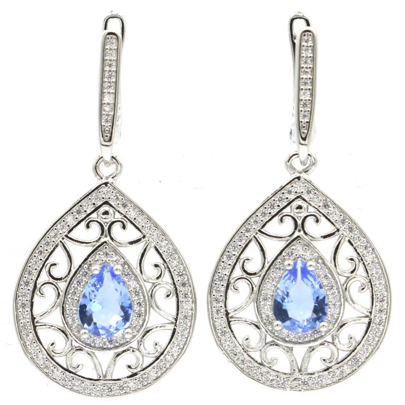 

41x20mm Deluxe Jewelry Set Created Violet Tanzanite Fire Rainbow Mystic Topaz Daily Wear Silver Earrings Pendant Eye Catching