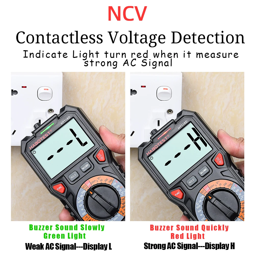 True RMS Digital Multimeter Multifuncion Tester AD/DC Ammeter NCV Voltage Meter 1000V 10A Ohm Frequency Continuity Test HT118