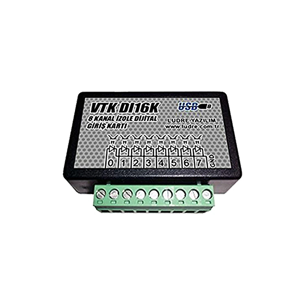 USB 8 CHANNEL INPUT 16k SAMPLE/S ISOLATED DIGITAL INPUT CARD DATA COLLECTION AND CONTROL SYSTEMS LUDRE VTK DI16K