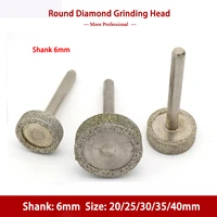 1pcs 20 40mm round diamond grinding head 6mmshank drill bits burrs for jade peeled mold ceramic glass stone rotary carving tools