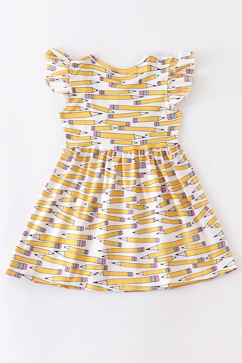 Girlymax Back To School Fall Summer Baby Girls Kids Boutique Clothing Children Dress Pencils Print Cotton Milk Silk Knee Length | Детская
