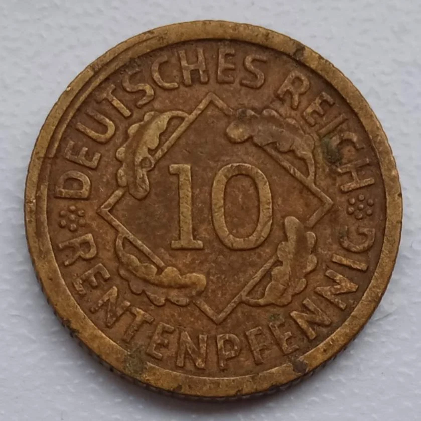 Монета Германия 10 рентенпфеннигов 1923-1925 Веймарская республика (рентенмарка) |