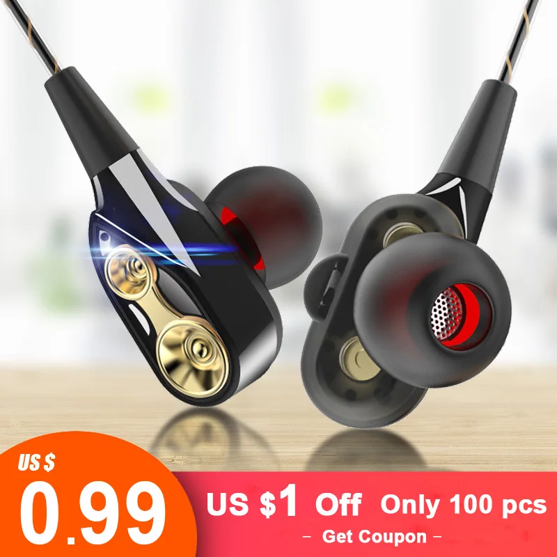 Проводные стереонаушники с двойным приводом спортивные наушники вкладыши