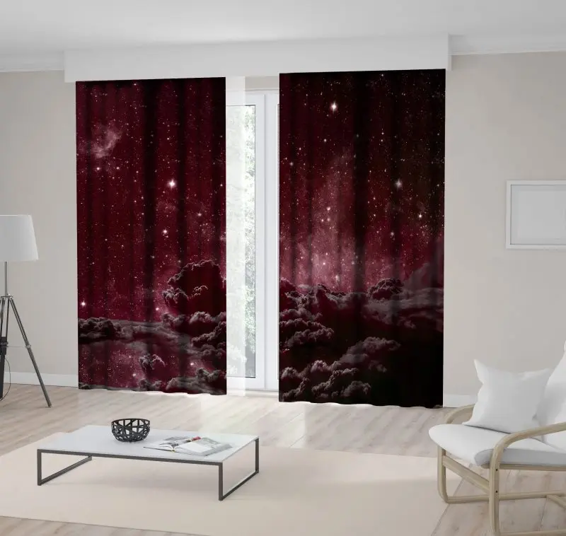 

Curtain Night Sky with Stars and Clouds Space Dust Twilight Milky Way Dramatic Scene Illustration Burgundy White