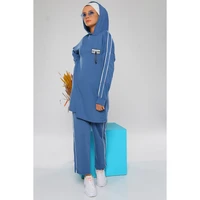 oversized womens two piece set with hooded piping abayas muslim sets modest clothing turkey dresses for women hijab dress musli