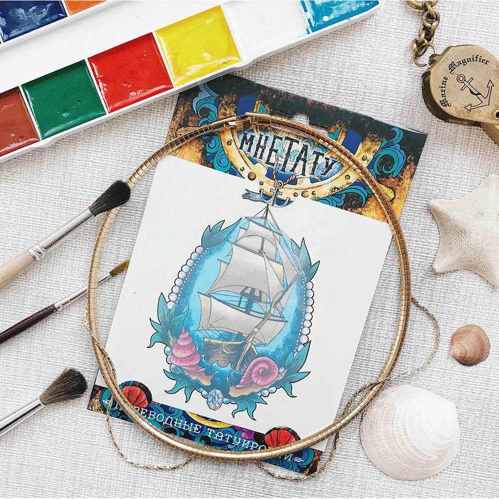 Tattoo sticker MneTatu "Ship" Sea | Temporary Tattoos