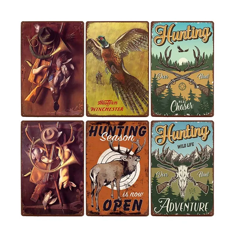 

Hunting Metal Tin Signs Vintage Hunter Guns Poster Hunt Plaque Pub Decorative Cafe Wall Decoration Home Decor 20x30cm
