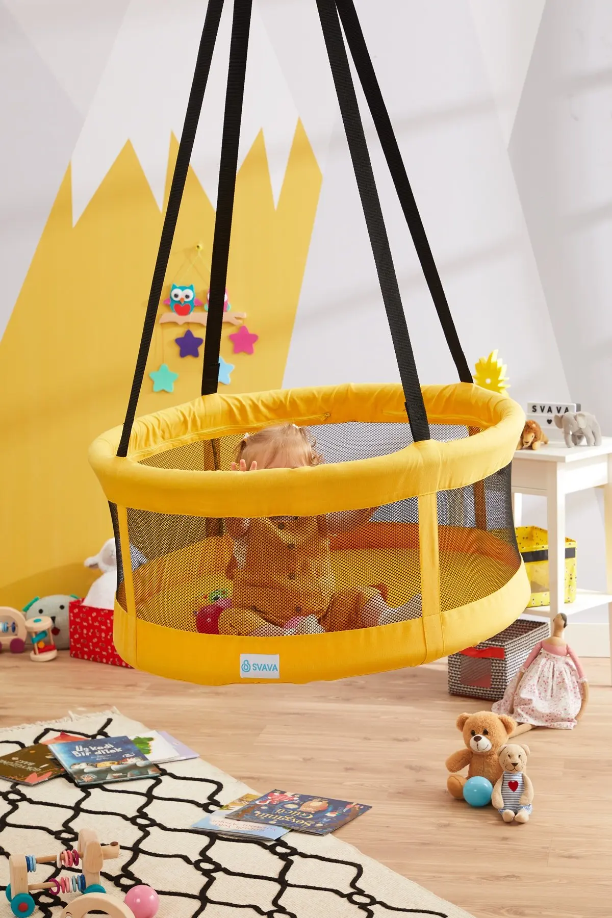 Hanging Children Kindergarten Toy Outside Indoor Small Basket Yellow Swinging Rocking Chair Baby Toy