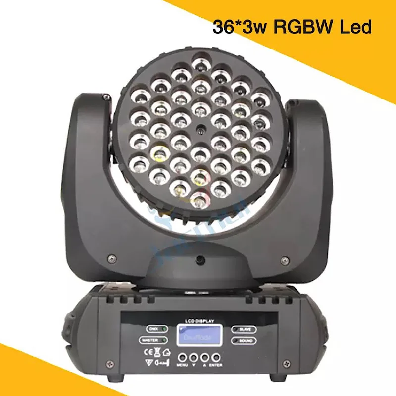 36*3W Светодиодная движущаяся голова для сцены диско световой эффект Wash Beam Spot 200W RGBW DJ освещение для бара на вечеринках, фестивалях, мероприятиях, Рождестве, свадьбах, КТВ и караоке.