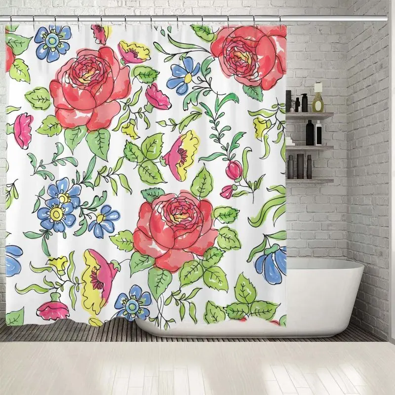 Занавески для душа с цветным узором пионы маргаритки цветы Летний сад красный
