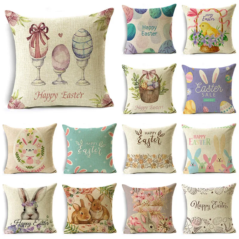 

Весенний Пасхальный домашний декор, наволочка с принтом в виде лилии и пасхальных яиц, наволочка с пасхальным орнаментом, квадратная льняна...