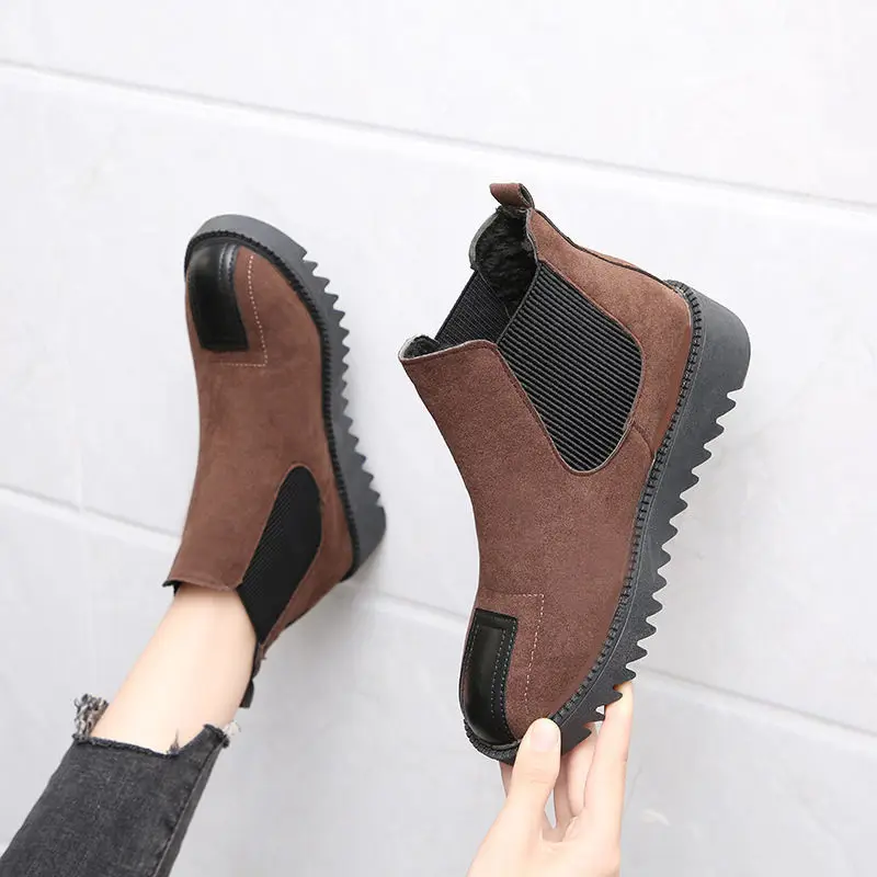 

Cheap Flat Ankle Boots Women'S Winter Shoes Warm Plush Booties Girls Faux Suede Leather Boots Woman Booties Women Chelsea Boots