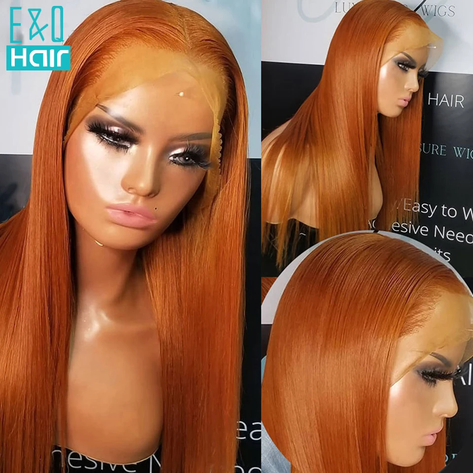 

Ginger Orange Wigs For Women Human Hair 613 Colored Lace Front Wig Honey Blonde Straight Wig Transparent Brazilian Hair 180%