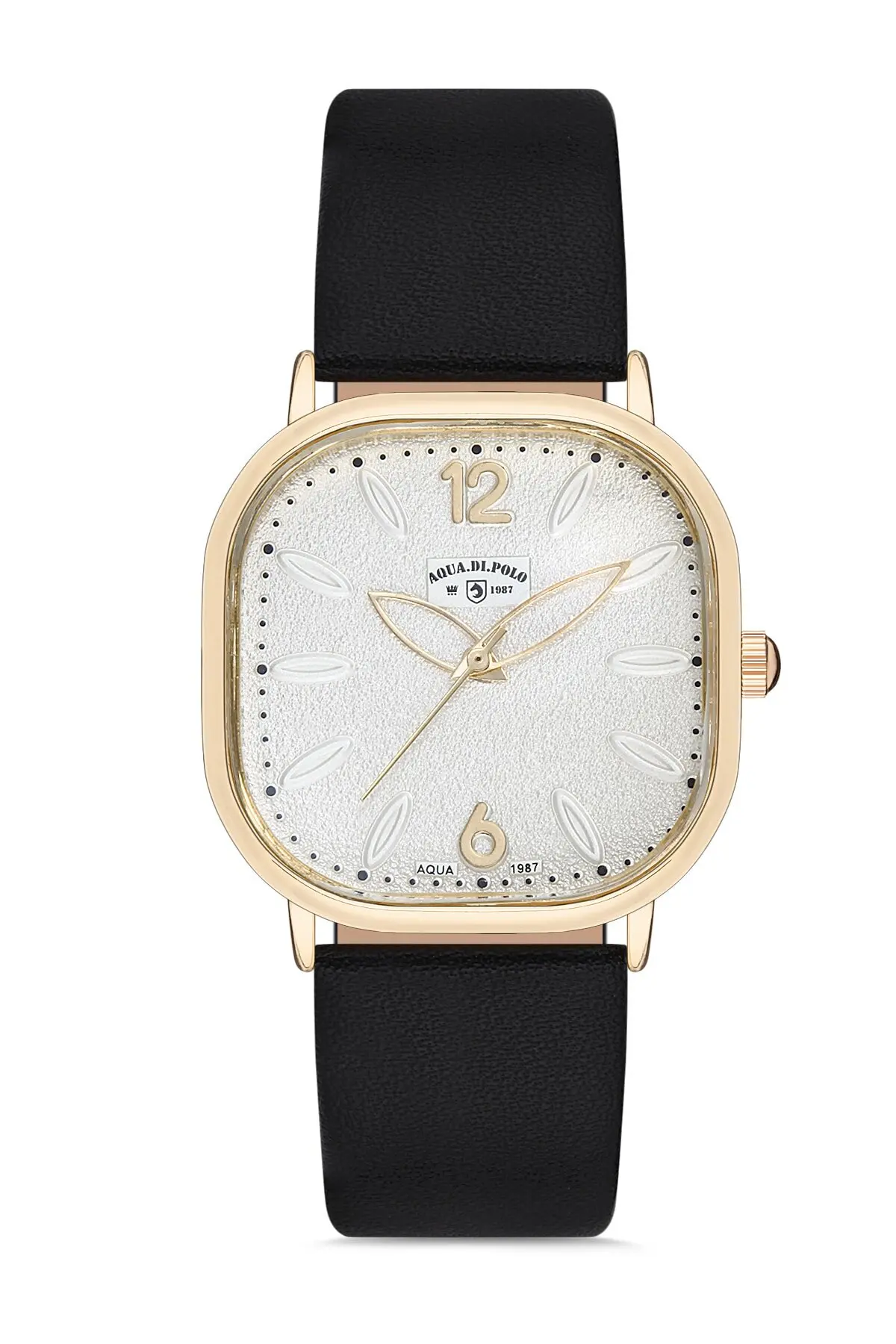 

Stylish black leather watchband gold case color female wristwatch clock