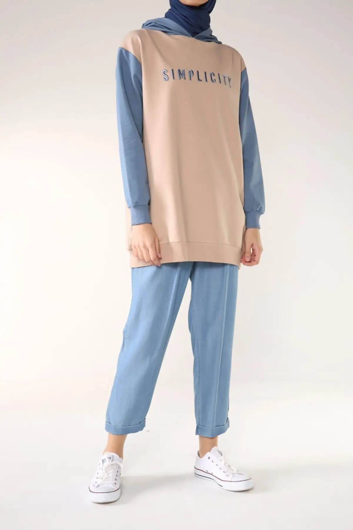 

Islamic Modern Sweatshirt For Muslim Women Turtle Neck Full Sleeve Denim Sweater Female 2021 Fashion New Clothing Summer Tide