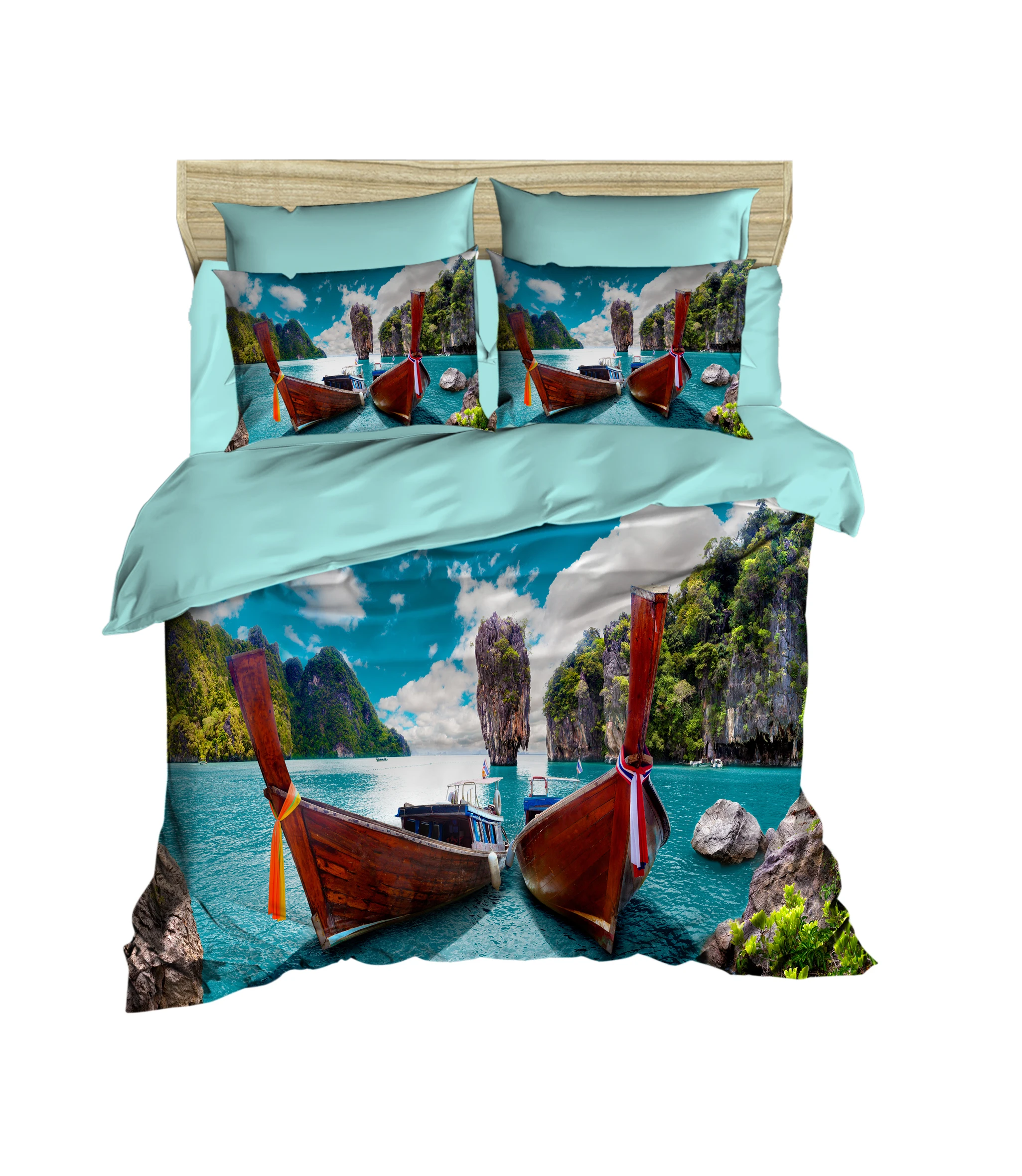 

100% Turkish Cotton Nautical Bedding Boats and Sea Themed 3D Printed Duvet Cover Set, All Sizes, Made in Turkey