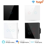 Умный сенсорный выключатель Tuya Wi-Fi, не требует нейтрального провода, 1, 2, 3, 4 клавиши, выключатель света, управление через приложение, работает с Alexa Google Home
