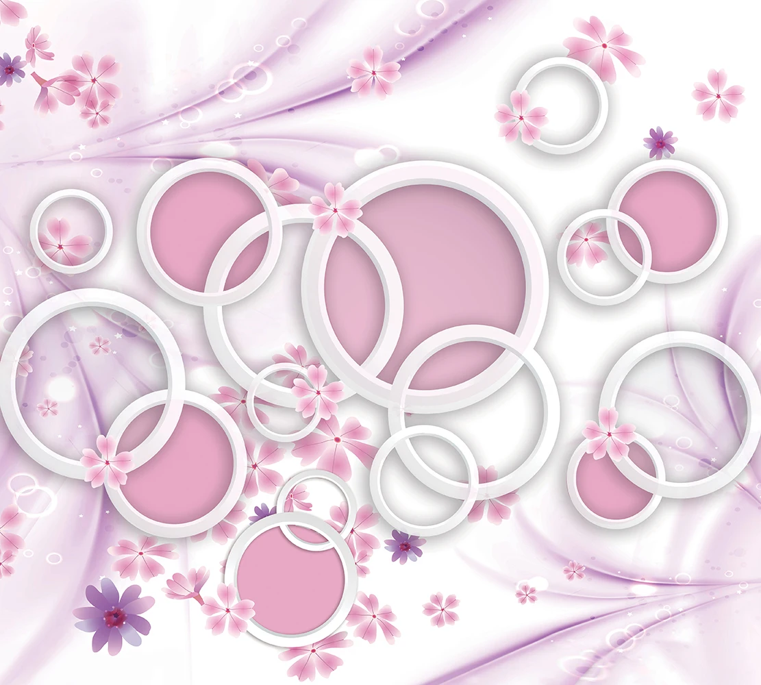 Wall mural category three-dimensional art. T-130 rings with pink flowers 3d wallpaper for walls Photo decorative vinyl wallpapers home decor room