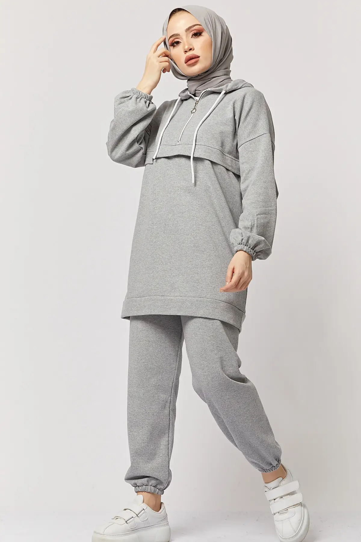 

Women White Black Gray Half Zipper dual Sport Suit