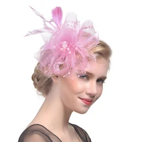 feather headdress bridal hair accessories mesh top hat jockey festival hemp headdress wedding mariage headdress flower