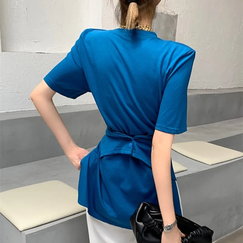 Женская Однотонная футболка с перекрестными лямками шикарная длинная рубашка