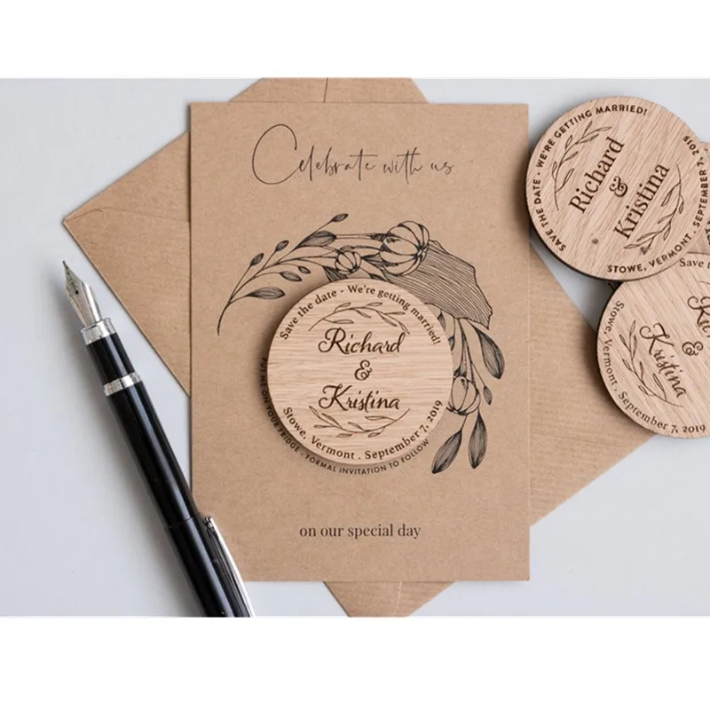 Персонализированные деревенские свадебные подарочные магниты деревянные