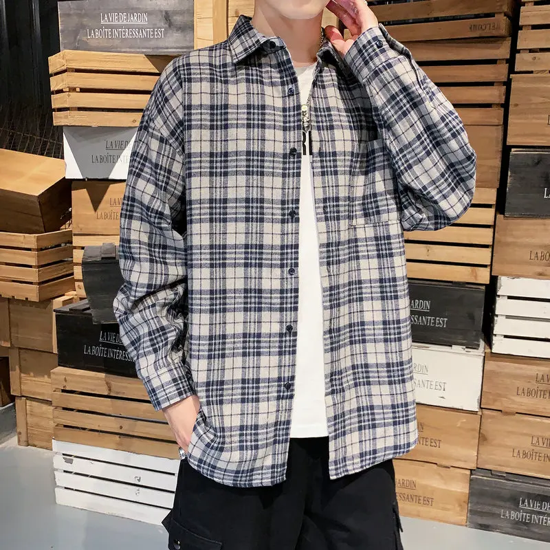 2022 New Trend  Mens Flannel Plaid Shirt Double Flap Pocket Button Up Casual Long Sleeve Shirts For Men Size M-5X