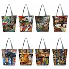 Дизайнерская женская сумка на плечо с принтом кошки и маслом на заказ, Женская портативная пляжная сумка, вместительная сумка для покупок, практичные сумки