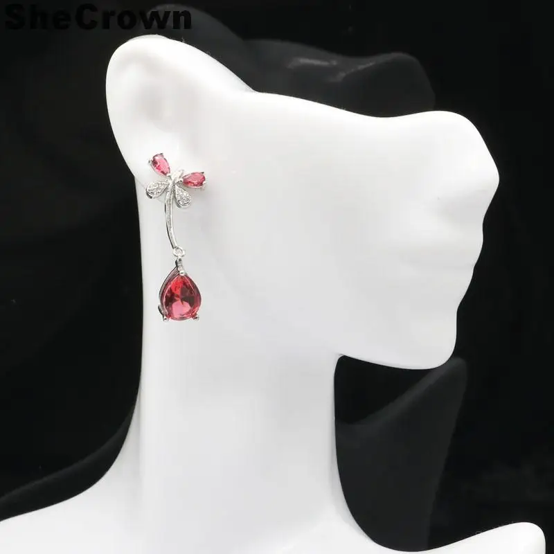 32x12 мм красивые розовые Raspberry Rhodolite гранат CZ европейский стиль подарок серебряные