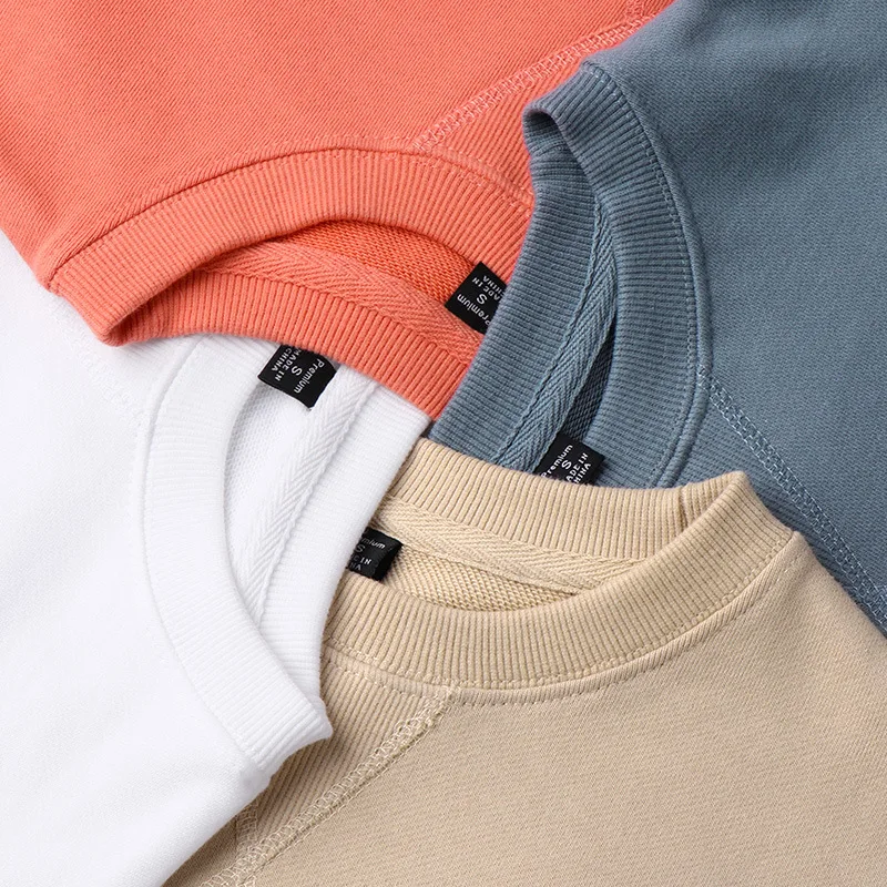 

340g Sweater Women's Loose Long-sleeved Solid Color Cotton Round Neck Pullover Jacket Spring And Autumn Casual Couple Tops