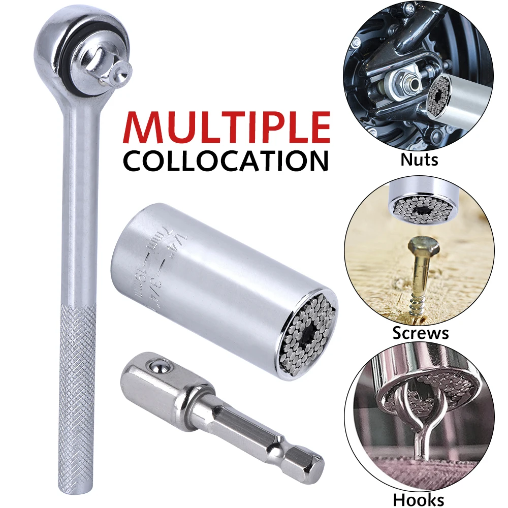 

QHTITEC Universal Magic Sleeve Head Set CR-V 7-19mm Removable Multi-function Wrench Socket for Electric Drill Manual Hand Tool