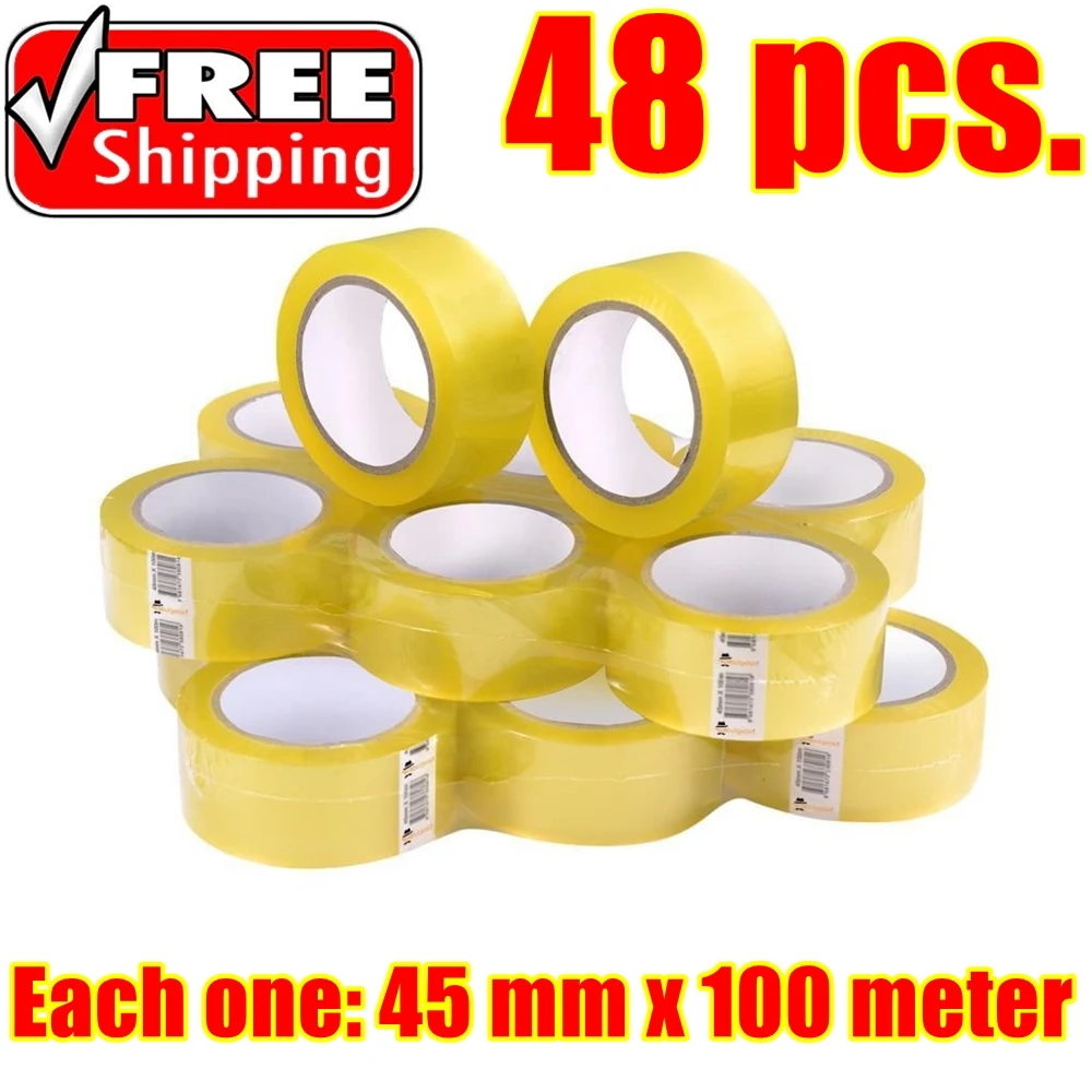 

48 pcs Adhesive Tape Transparent Clear Packing Packaging Shipping Carton Sealing Duct Tapes 45 mm x 100 meter 109.36 yards