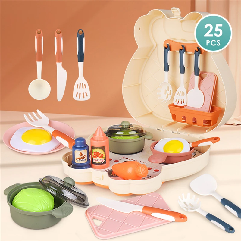 

25Pcs/set Kids Kitchen Dinnerware Toy Cooking Food Toys Simulation Kitchenware Play Set Children Pretend Play Pot Model