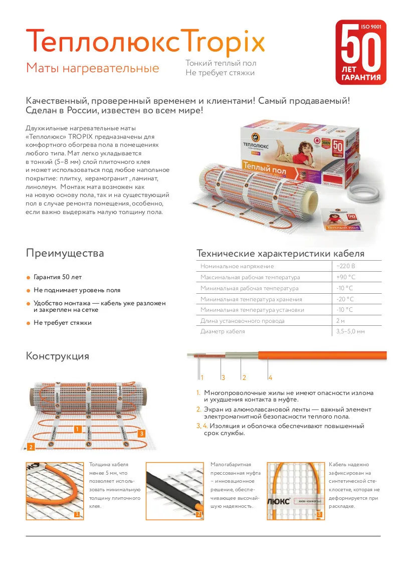 Нагревательный мат для теплого пола &quotТеплолюкс&quot Tropix МНН 80Вт/0 5 кв.м|Системы