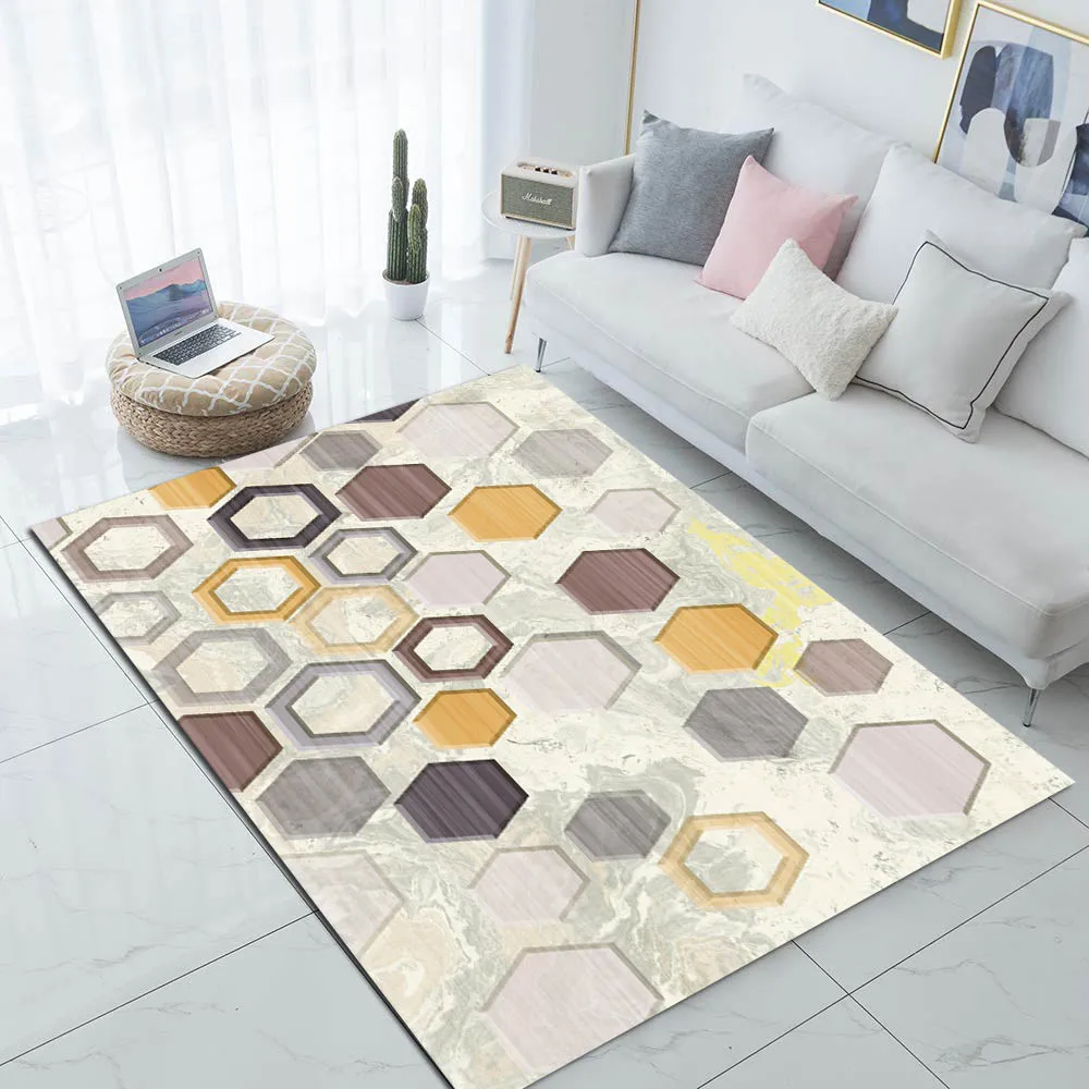 Else Brown Yellow Honeycomb Geometric Nordec 3d Print Non Slip Microfiber Living Room Decorative Modern Washable Area Rug Mat | Дом и сад