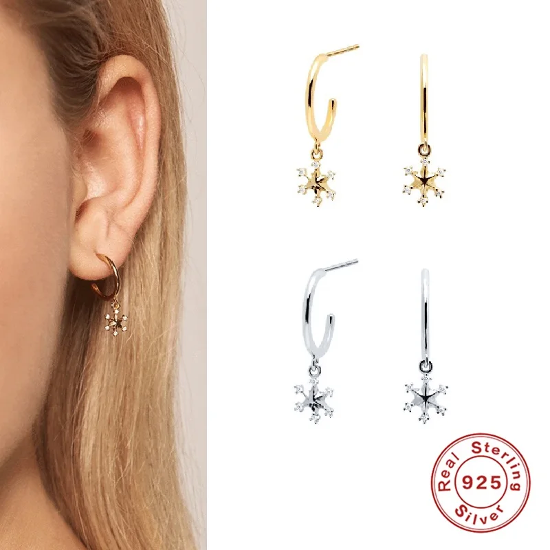 Женские серьги подвески из серебра 2020 пробы в виде снежинки|Серьги-подвески| |