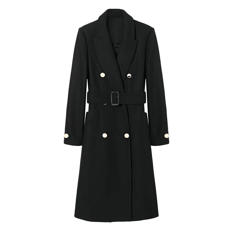 

Autumn Women's Fashion Atmosphere Classic Retro Temperament With Belt Pocket Decoration Lapel Long Sleeve Jacket