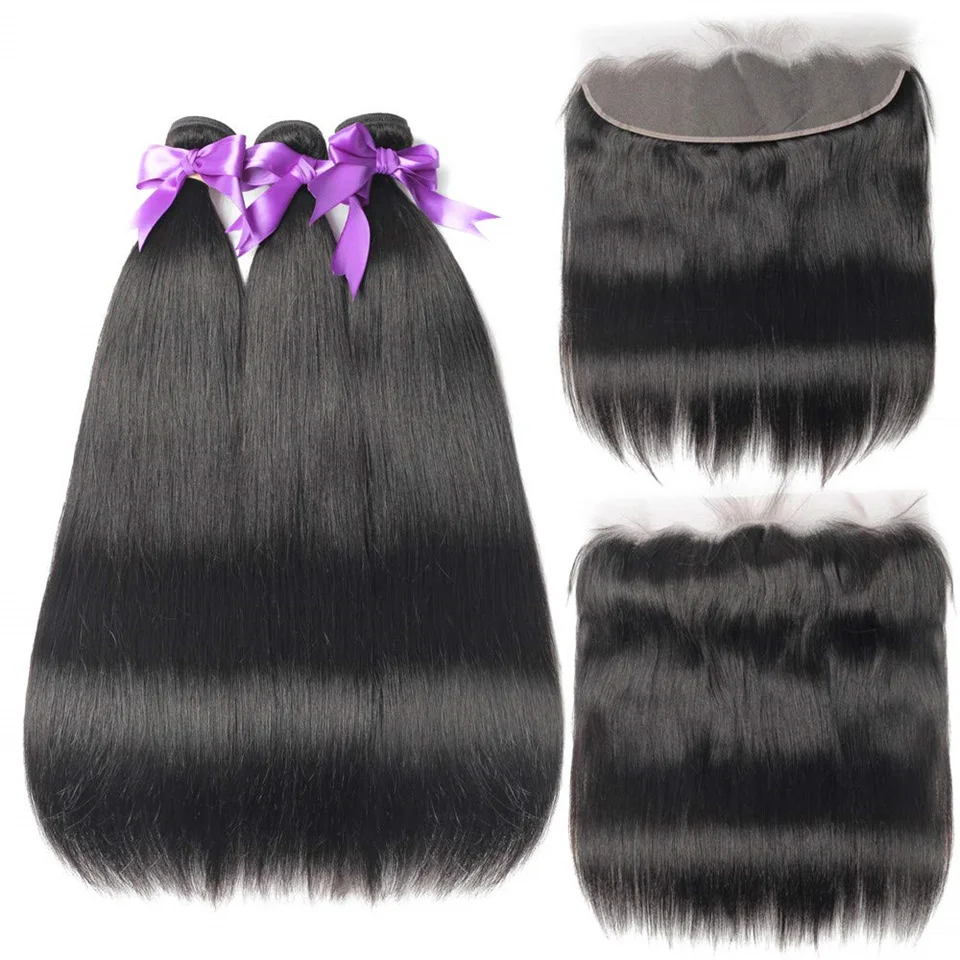 Brazilian Hair Bundles With Frontal Straight Virgin Hair Weave Bundles With Closure Remy Lace Frontal Closure With Bundles
