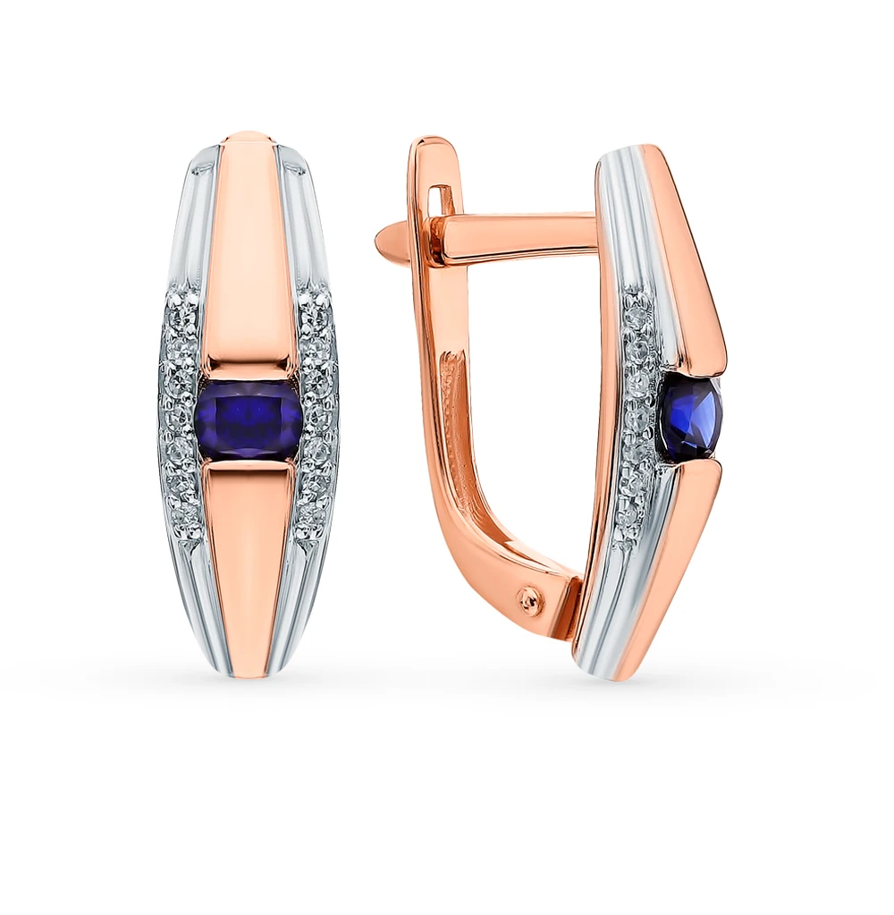 Золотые серьги с сапфирами синтетическими и бриллиантами SUNLIGHT проба 585 |