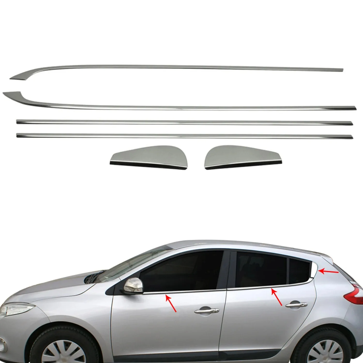 

Хромированная оконная рама Renault Megane 3, 6 шт., нержавеющая сталь (2010-)
