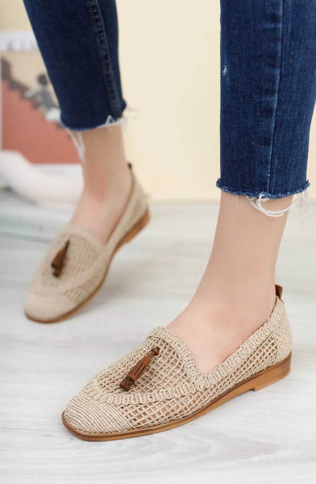 Beige Straw Women's Flat Bottom 2021 Summer Fashion Casual Wear