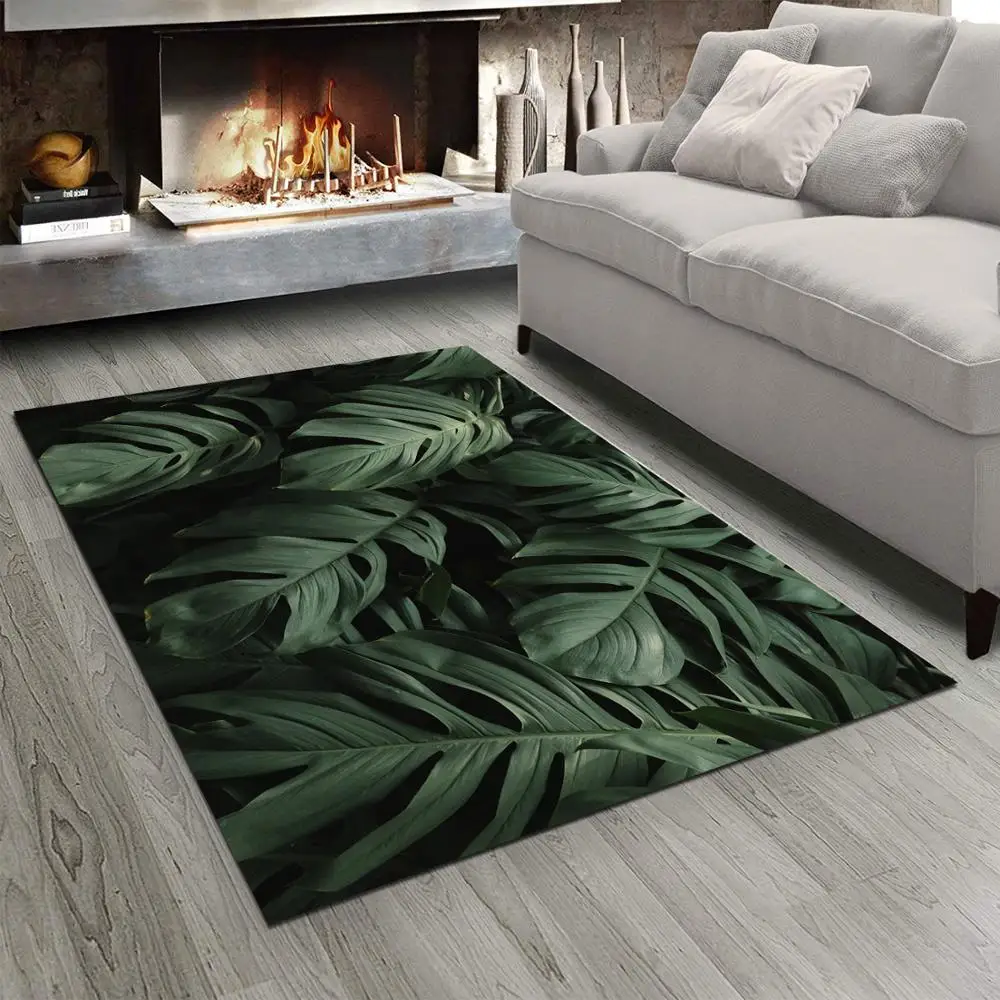 

Else Green Tropical Jungle Leaves 3d Print Non Slip Microfiber Living Room Modern Carpet Washable Area Rug Mat