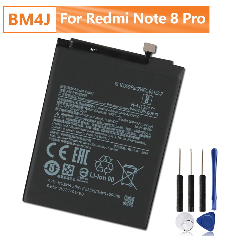 

Xiao Mi Original BM4J Battery For Xiaomi Redmi Note 8 Pro Note8 Pro BM4J Genuine Replacement Phone Battery 4030mAh + Free Tools