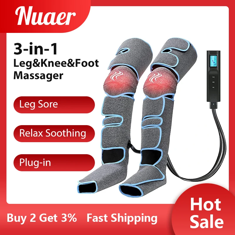 

Массажер для ног, ног и колен Nuaer 360 °, перезаряжаемый компрессионный массажер способствует циркуляции крови