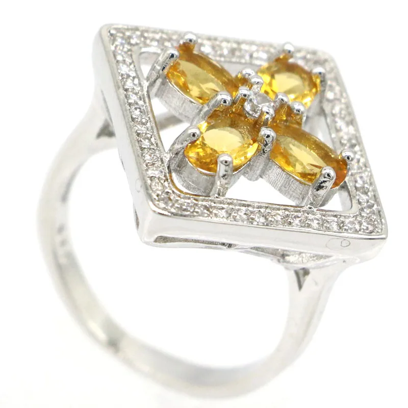 23x22 мм Золотой Цитрин белый яркий Цирконий для женской повседневной носки