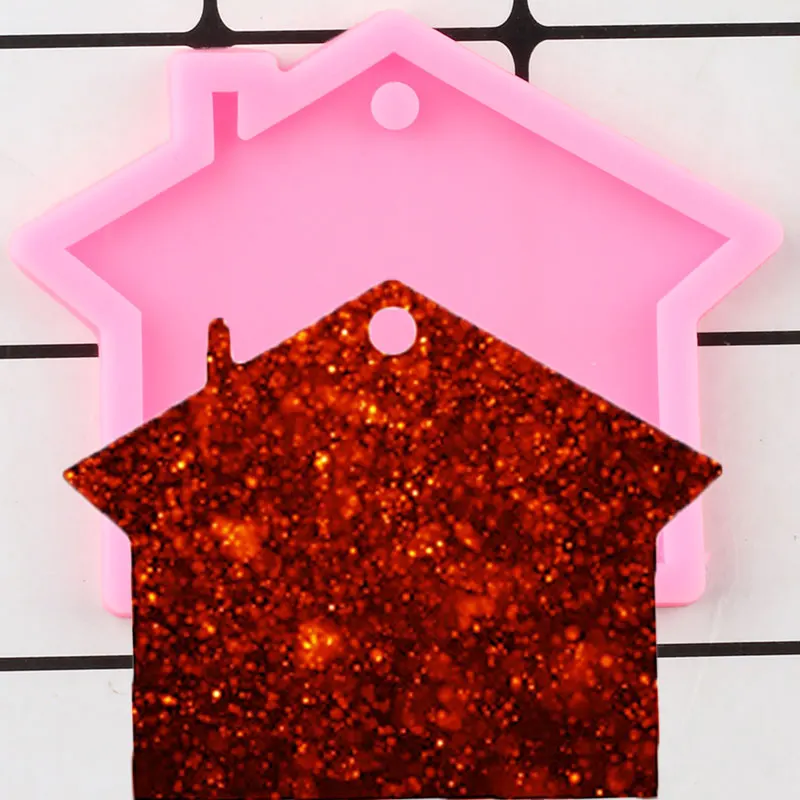 

Блестящий дом эпоксидные украшения силиконовые формы DIY брелок на заказ в форме формы кулон из полимерной глины ручной работы подвески прес...