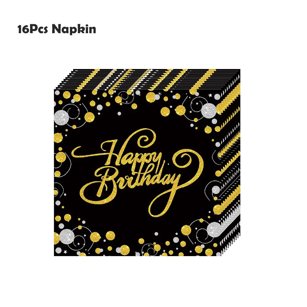 

Set 16 Guest Disposable Tableware Paper Black Pink Gold 16 21 30 40 Years Old Birthday Anniversary Event Party Supply Decoration
