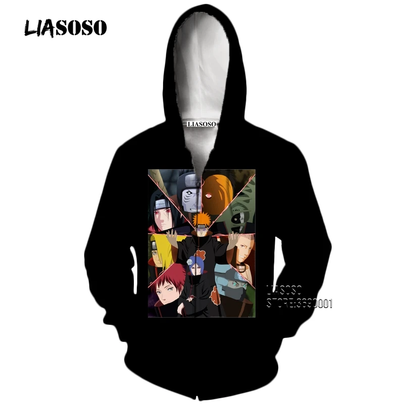 LIASOSO 3D принт унисекс аниме Наруто Akatsuki Учиха Итачи Саске толстовки с капюшоном толстовки Повседневная куртка на молнии X2651